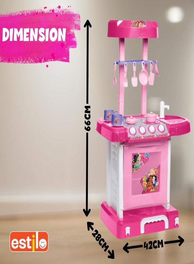 إستلو مجموعة مطبخ إستيلو بتصميم أميرة - لعبة مطبخ محمولة مع أدوات، مجموعة ألعاب طبخ للعب والتظاهر، مجموعة ألعاب طبخ مطبخ للبنات من سن 3 إلى 12 عامًا - Image 3